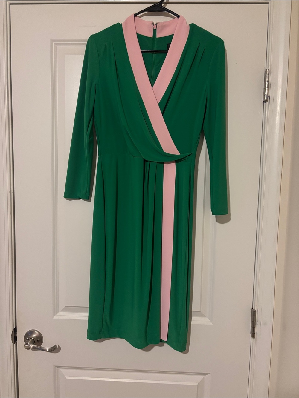 Kasper Green Dress with Pink Trim